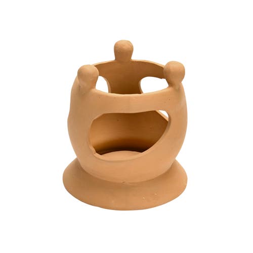 Storied Home Creative Co-op Handmade Terracotta Candle Holder With Circle Of Figures In Brown
