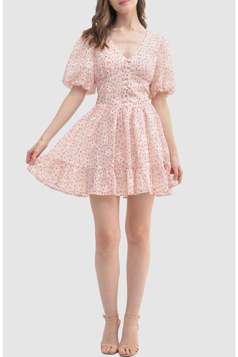 Floral Bubble Sleeve Minidress, Main, color, CREAM PINK FLORAL