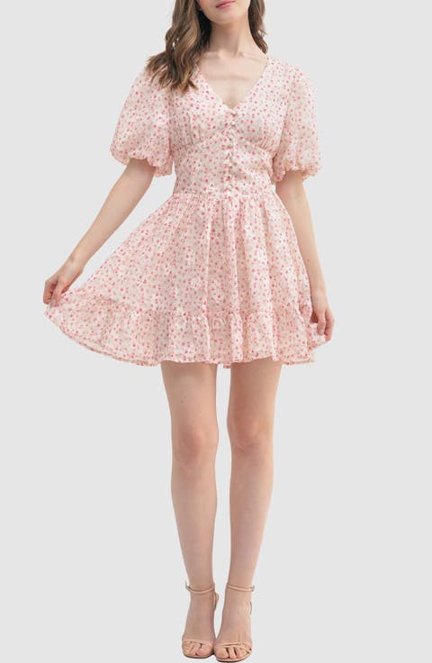 Floral Bubble Sleeve Minidress
