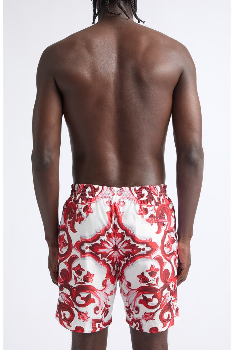 Majolica Print Swim Trunks, Alternate, color, MAIOLICA 1 RUBINO