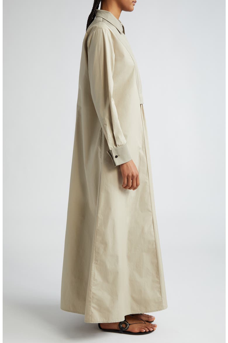 Uganda Pleated Long Sleeve Cotton Shirtdress, Alternate, color, KAKI