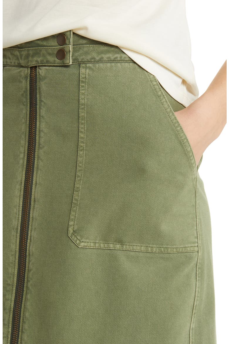 Relaxed Zip Front Twill Midi Skirt, Alternate, color, GREEN SORREL