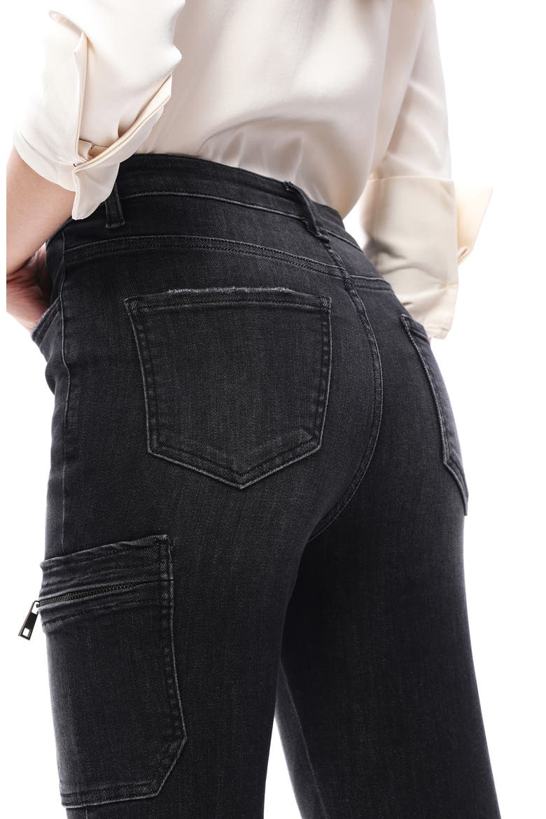 High Waist Flare Cargo Jeans, Alternate, color, BLACK