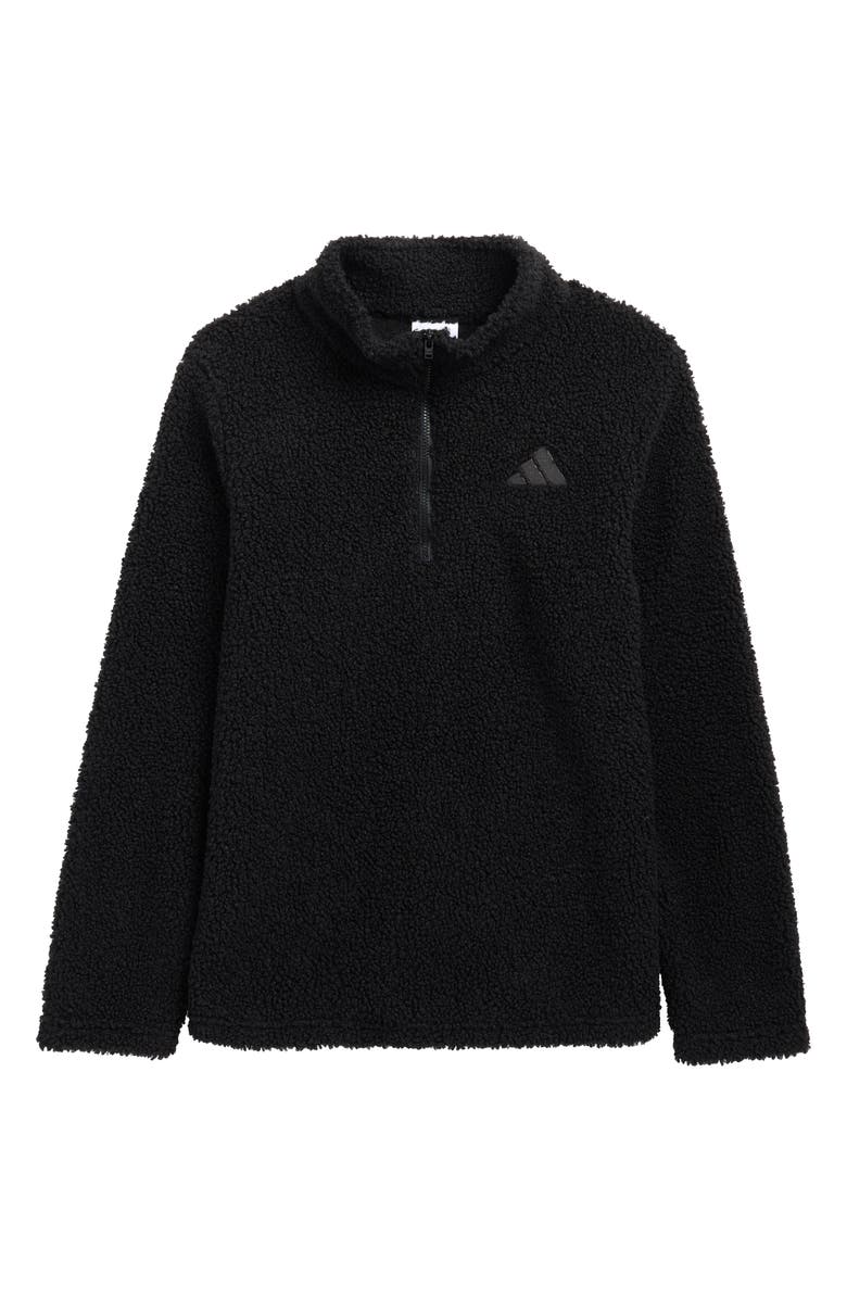 adidas Kids' Faux Shearling Quarter Zip Pullover, Main, color, Black
