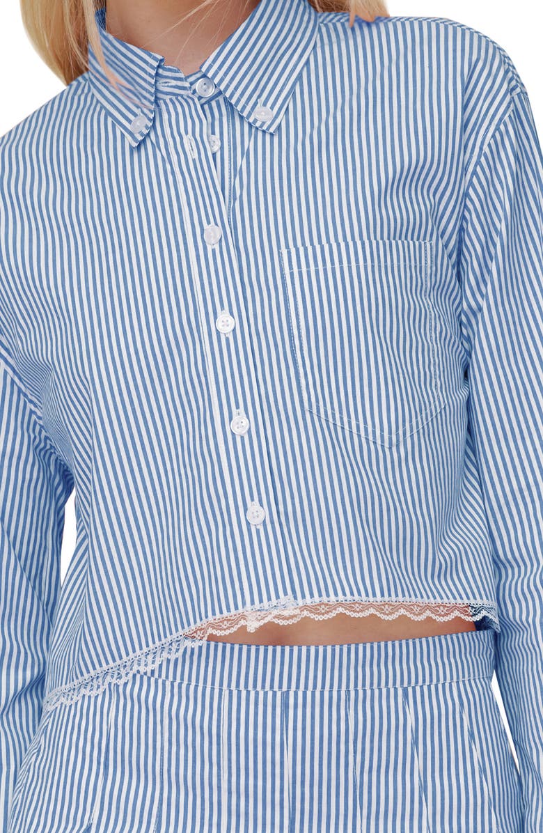 Avec Les Filles Lace Trim Crop Button-Down Shirt, Alternate, color,