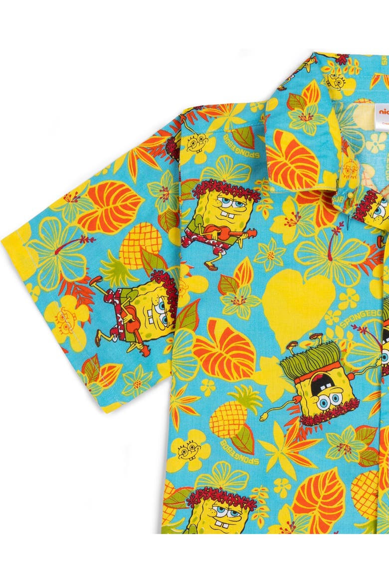 SpongeBob SquarePants Hawaiian Button-Down Shirt, Alternate, color, SpongeBob Teal