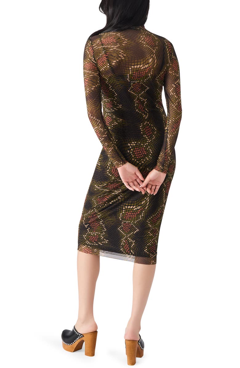 Steve Madden Vivienne Snake Print Long Sleeve Turtleneck Mesh Midi Dress, Alternate, color, Fossil Brown