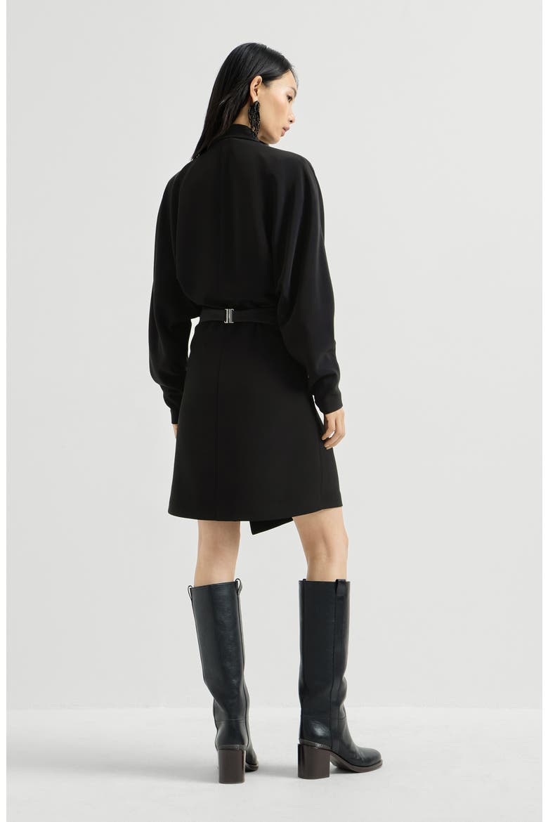Silk and acetate crêpe cady tuxedo dress with monili, Alternate, color, Black