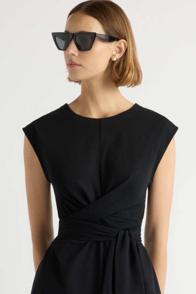Fei Tie-Front Organic Cotton Dress, Alternate, color, Black