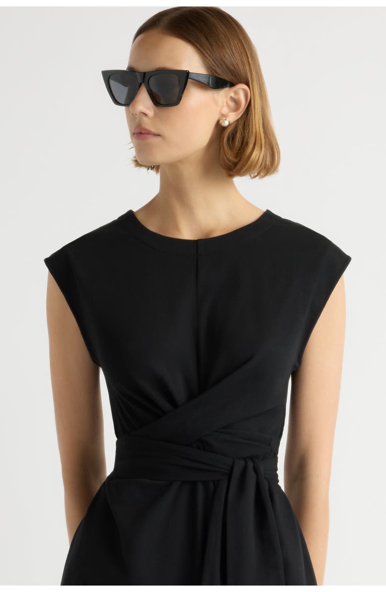 Modern Citizen Fei Organic Cotton Tie Front Midi Dress, Alternate, color, Black