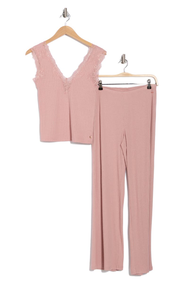 Danskin Lace Trim Ribbed Tank & Pants Pajamas, Alternate, color, Peach Tea