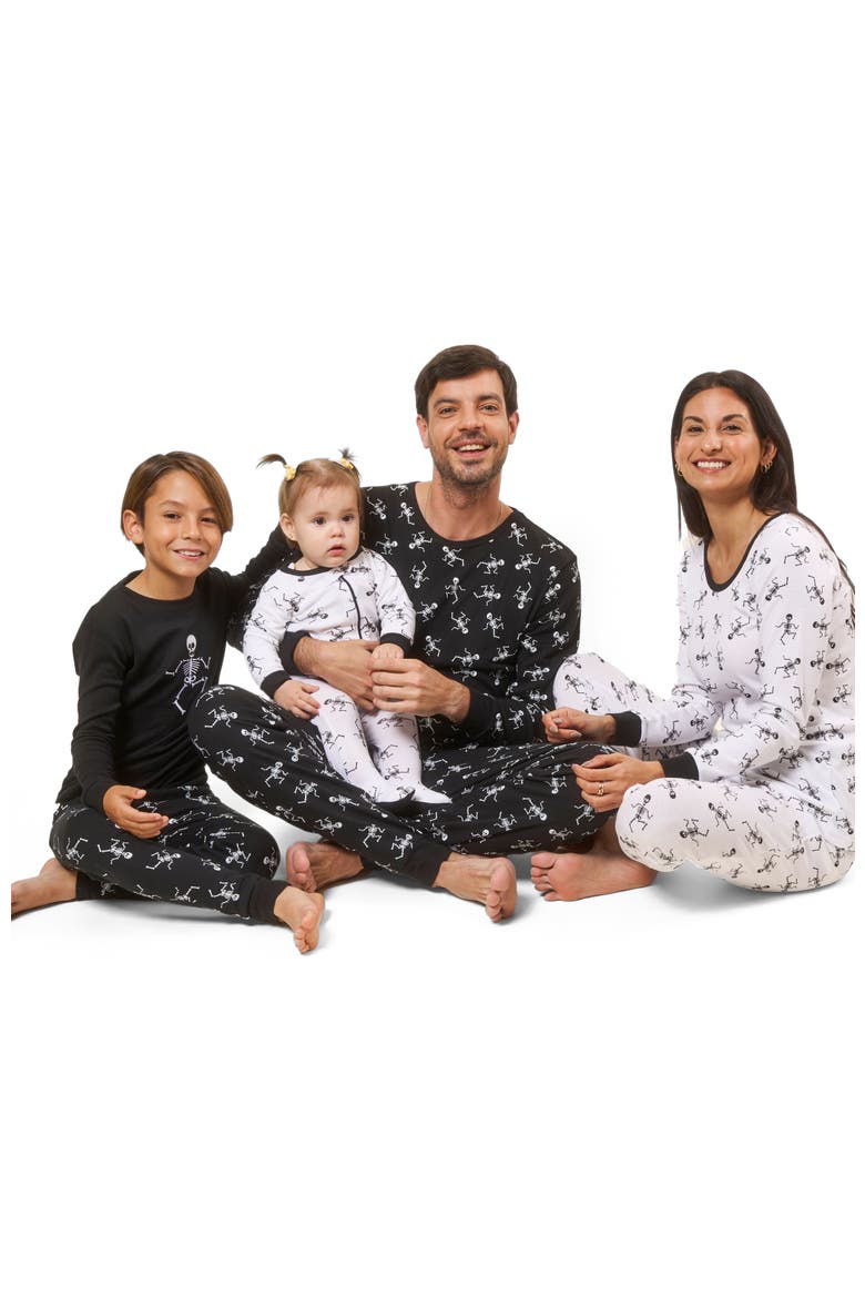 Men's Cotton Matching Family Halloween Pajamas, Skeleton & Skull Prints, Alternate, color, Skeleton Black