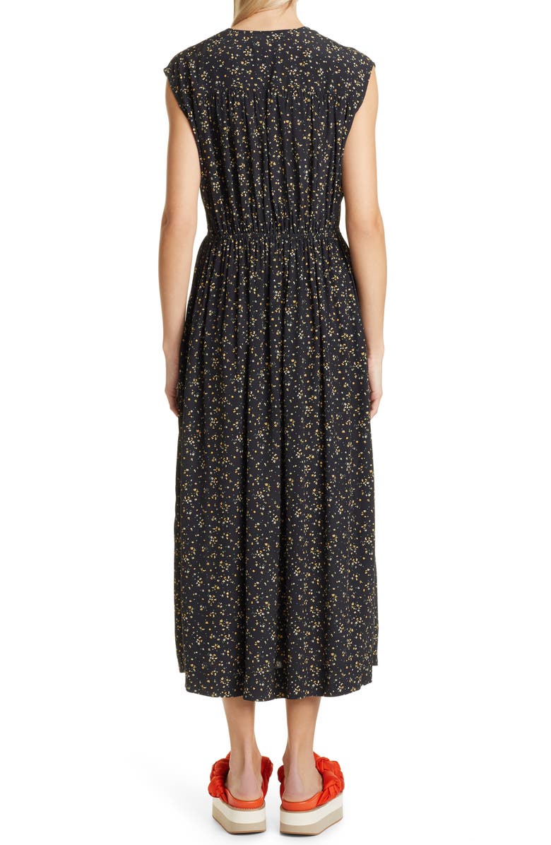 Ganni Ditsy Floral Plunge Neck Dress, Alternate, color, Black