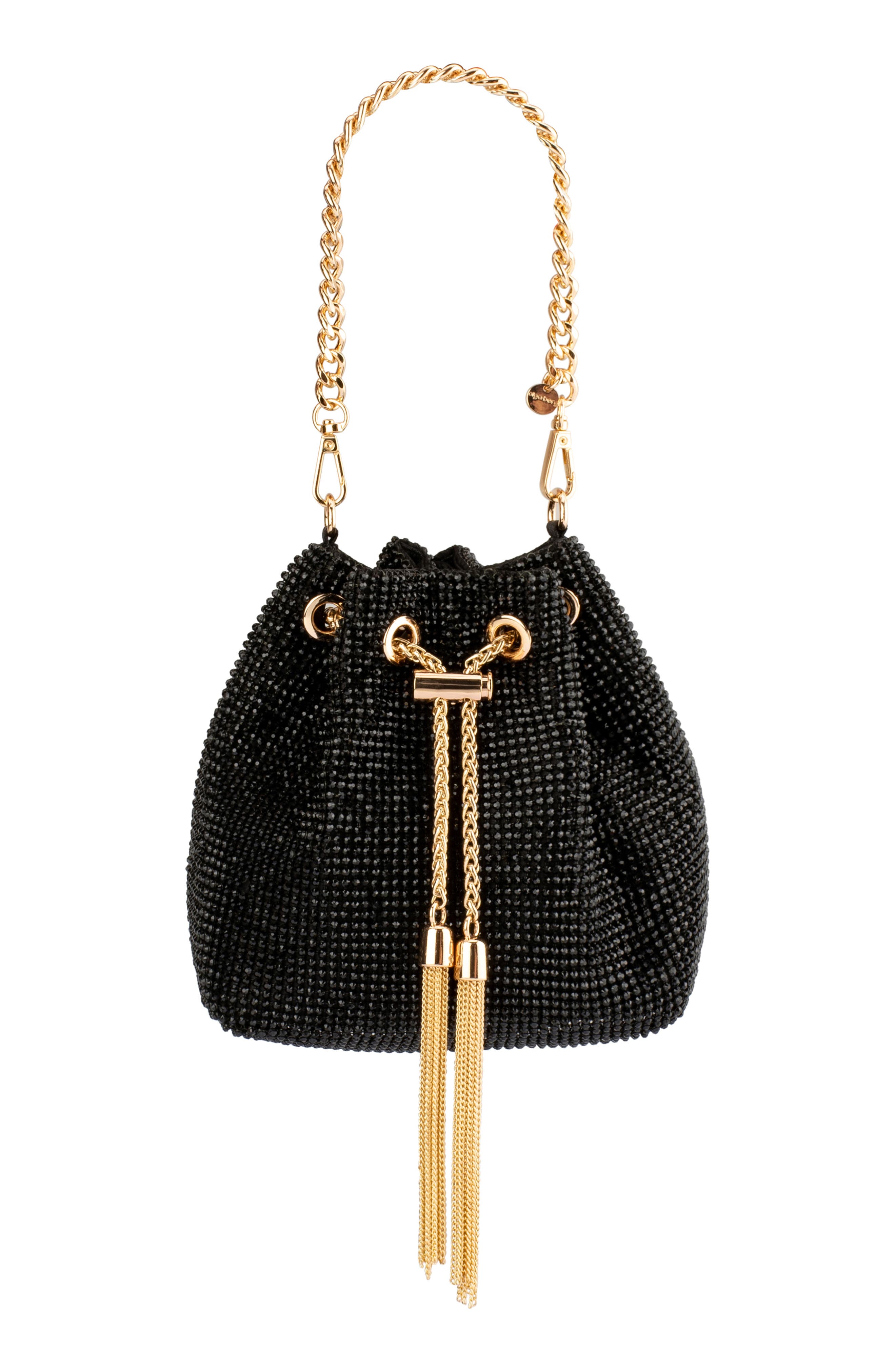 Olga Berg Miranda Drawstring Bucket Bag, Main, color, Black
