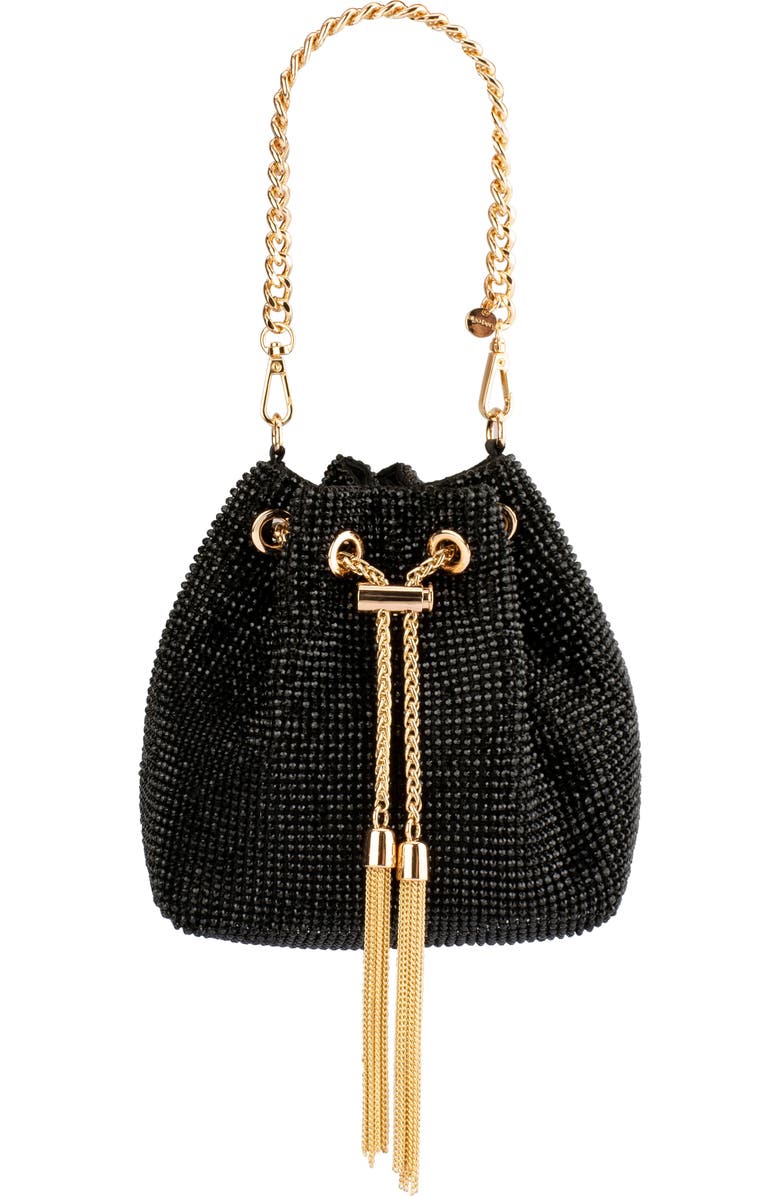 Olga Berg Miranda Drawstring Bucket Bag, Main, color, Black