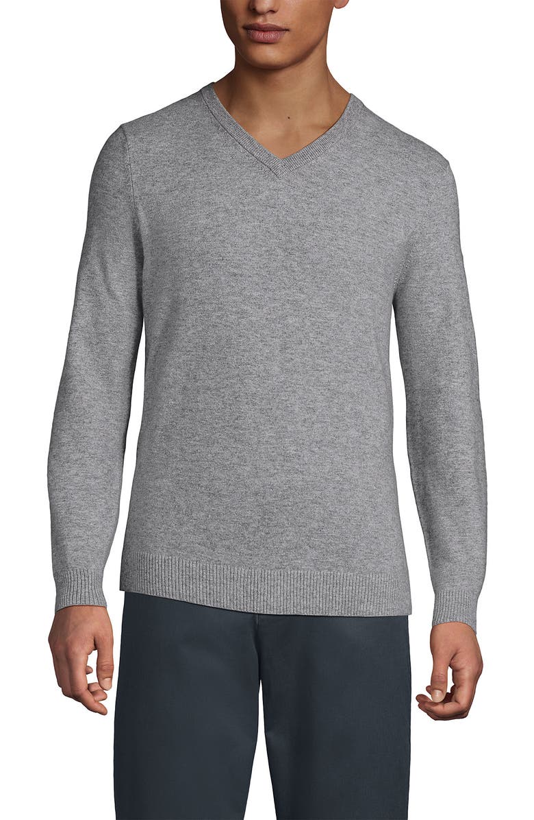 Lands' End CashTouch V Neck Sweater, Main, color, Gray Heather