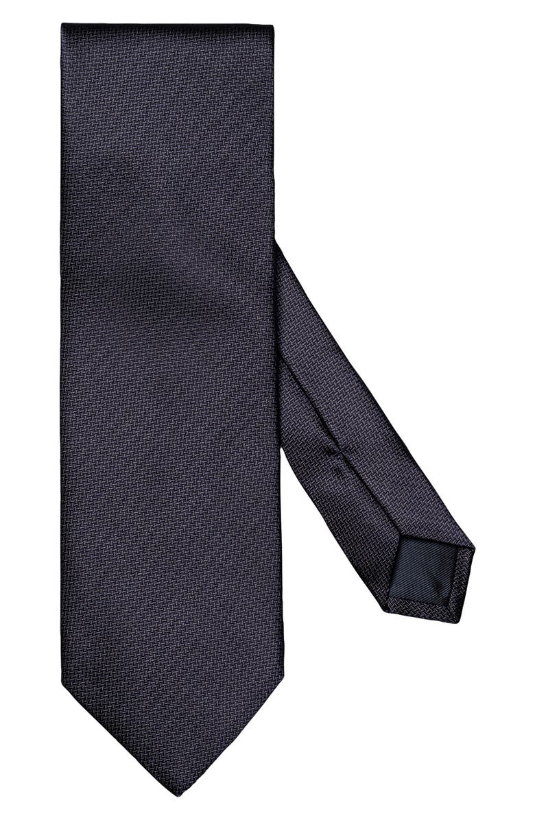 Eton Textured Solid Navy Silk Tie, Main, color, Navy