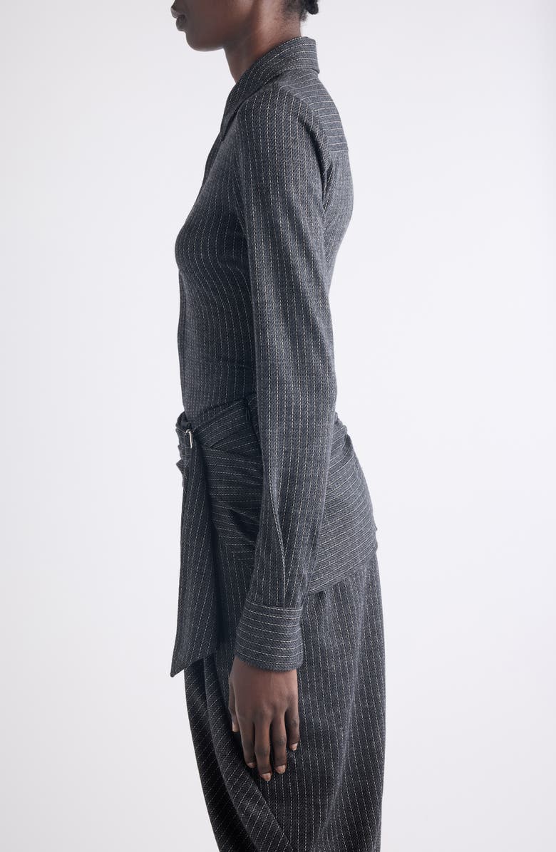 Isabel Marant Romeo Pinstripe Virgin Wool Blend Button-Up Shirt, Alternate, color, Anthracite