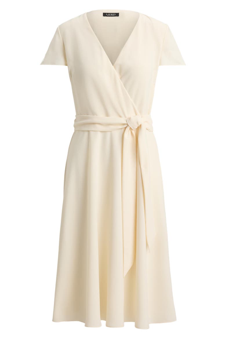 Flutter Sleeve Belted Georgette Dress, Alternate, color, MASCARPONE CREAM