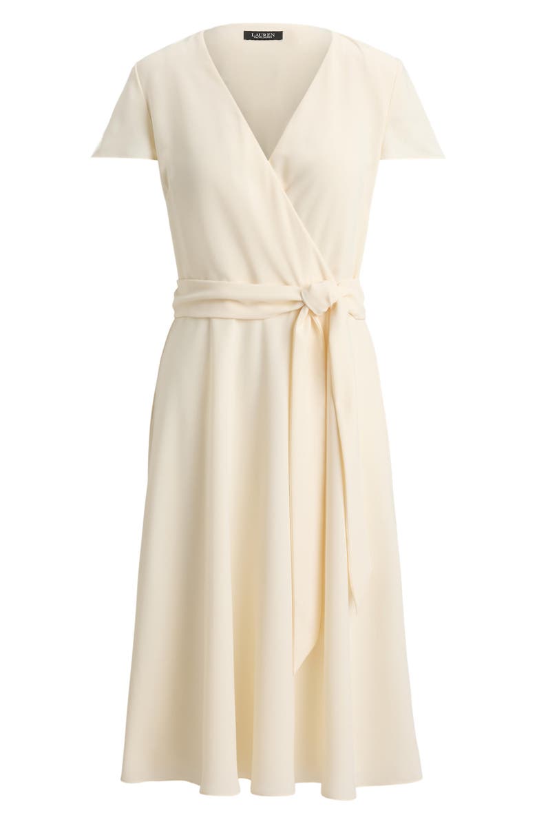 Lauren Ralph Lauren Flutter Sleeve Belted Georgette Dress, Alternate, color, Mascarpone Cream