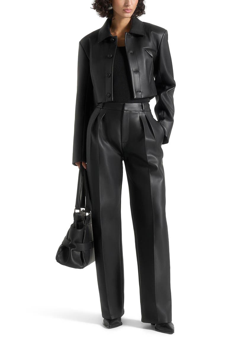 Ania Wide Shoulder Leather Jacket, Main, color, Black