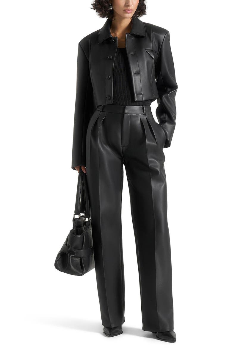 Manière De Voir Ania Wide Shoulder Leather Jacket, Main, color, Black
