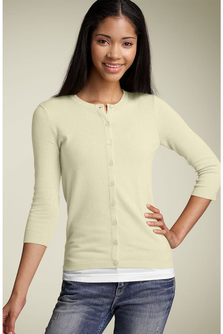 Three Quarter Sleeve Jersey Cardigan, Main, color, CREAM