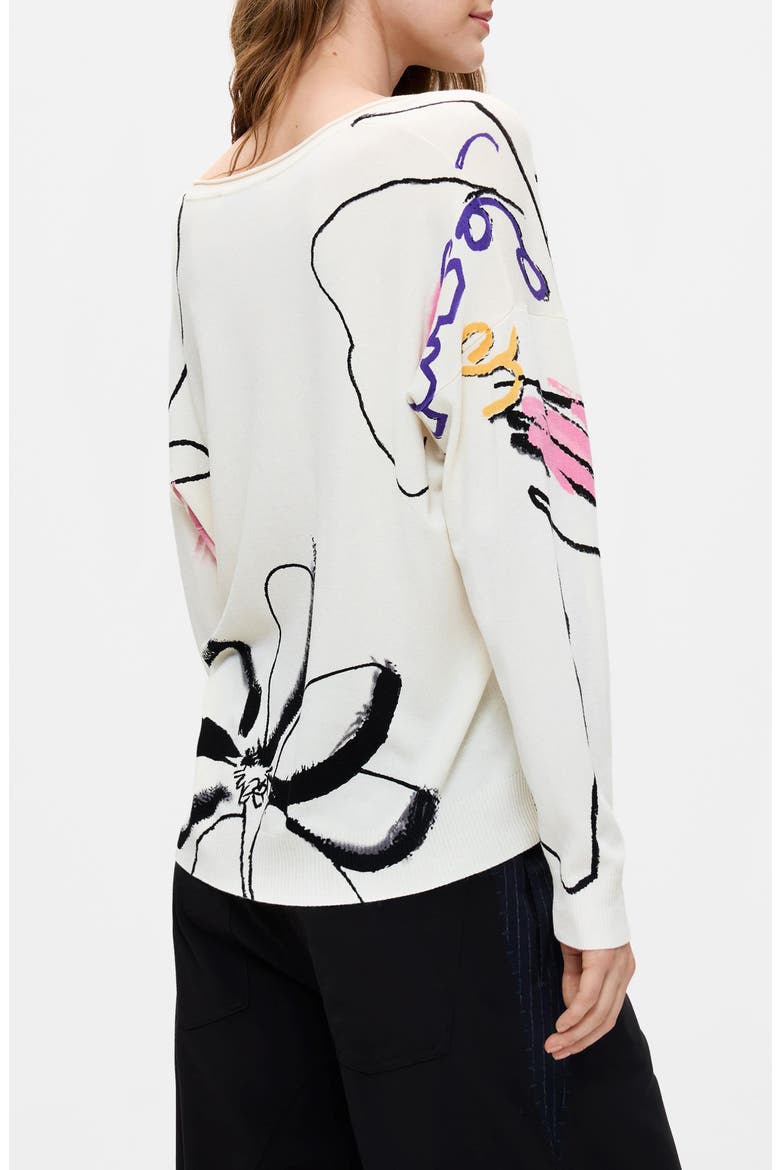 Floral V-Neck Sweater, Alternate, color, WHITE