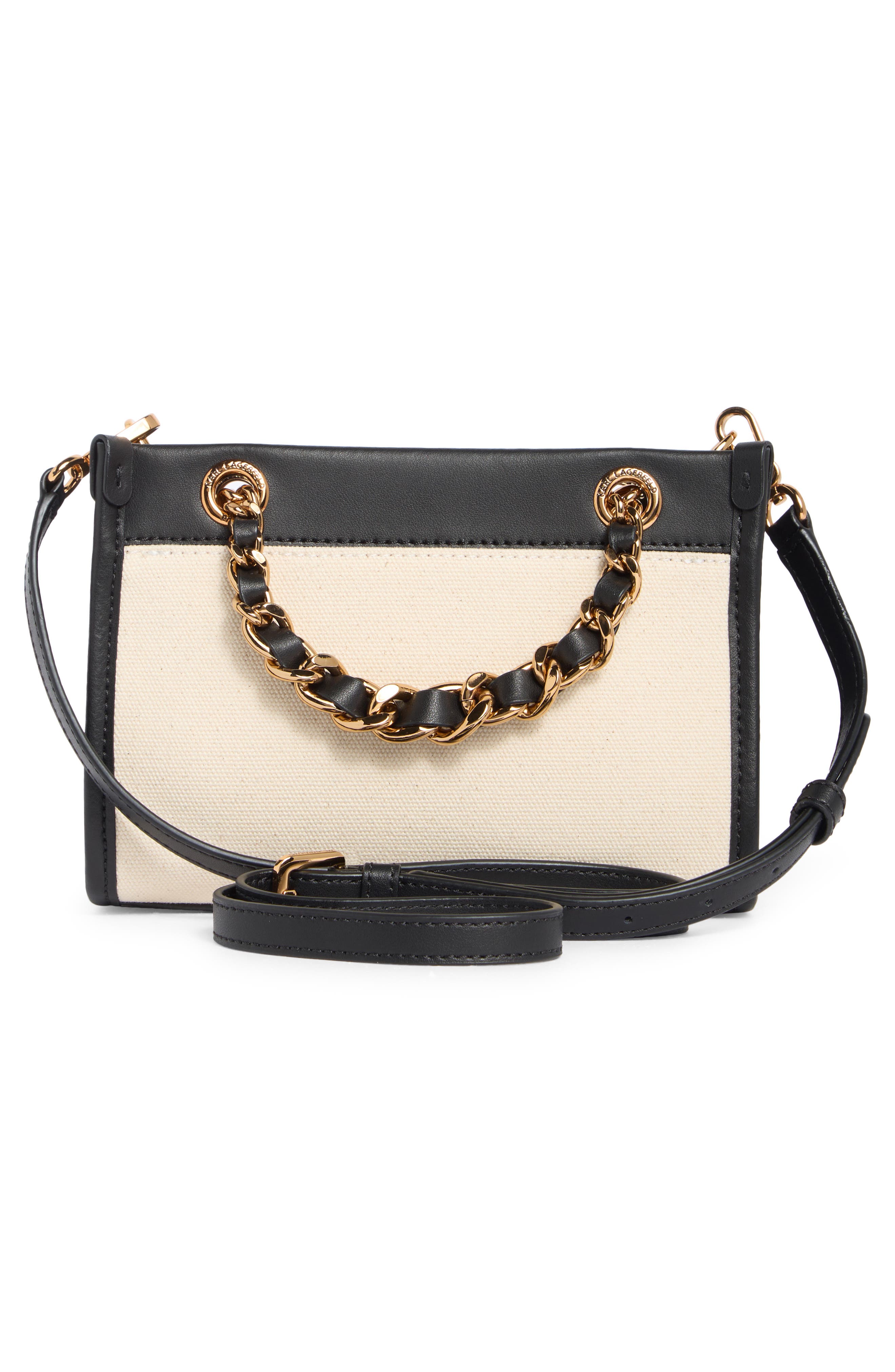 KARL LAGERFELD PARIS Savoie Square Top Handle Satchel, Alternate, color, Natural/ Black