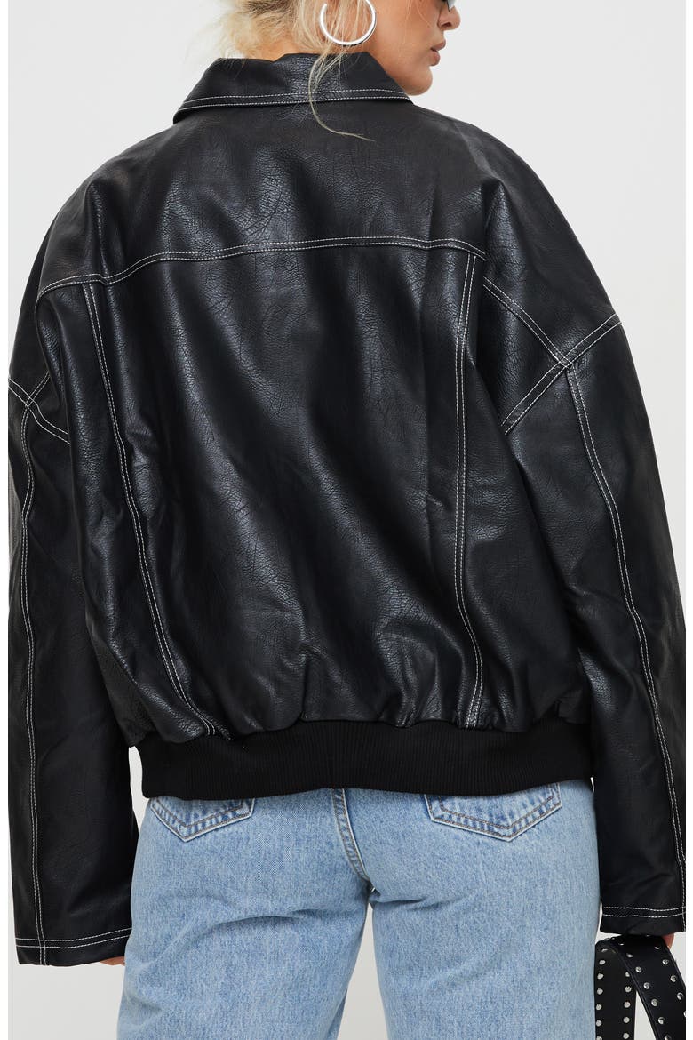 Kingley Oversize Faux Leather Bomber Jacket, Alternate, color, BLACK
