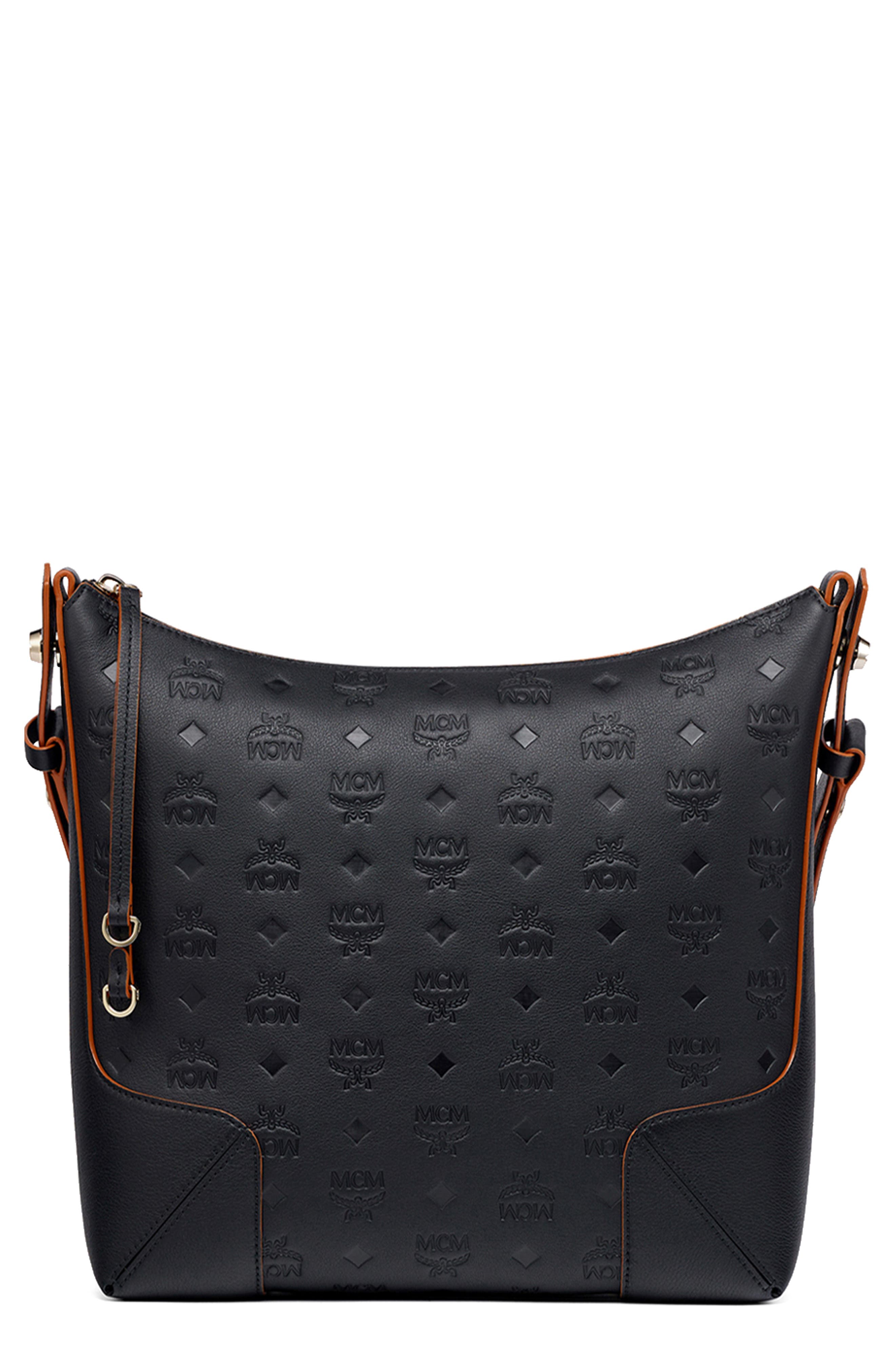 Medium Klara Leather Hobo Bag, Main, color, BLACK