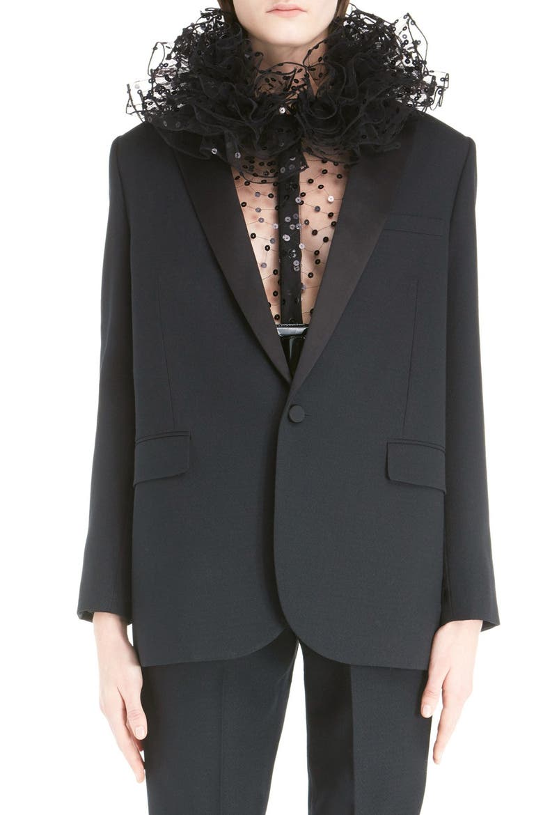 One-Button Tuxedo Jacket, Main, color, BLACK