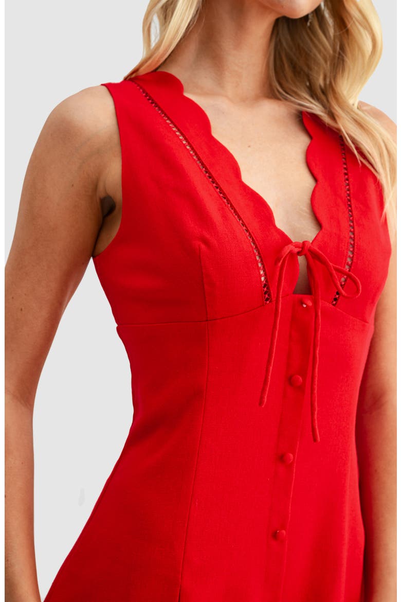 Sleeveless Button Front Pleated Minidress, Alternate, color, RED