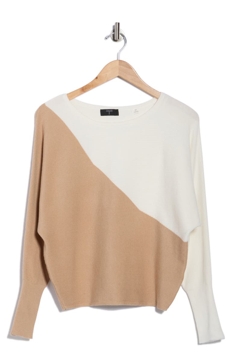 T Tahari Dolman Sleeve Sweater, Alternate, color, Almond Beige/ White Star