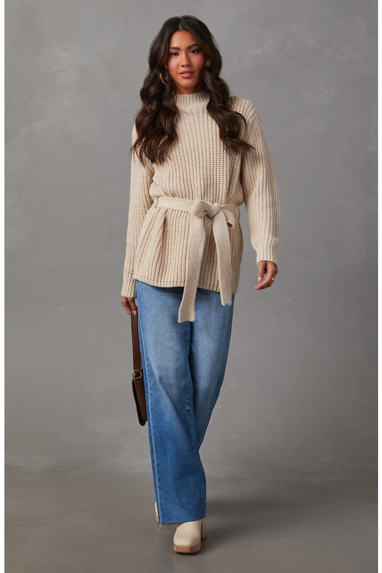 Wixson Rib Belted Mock Neck Sweater, Alternate, color, ECRU