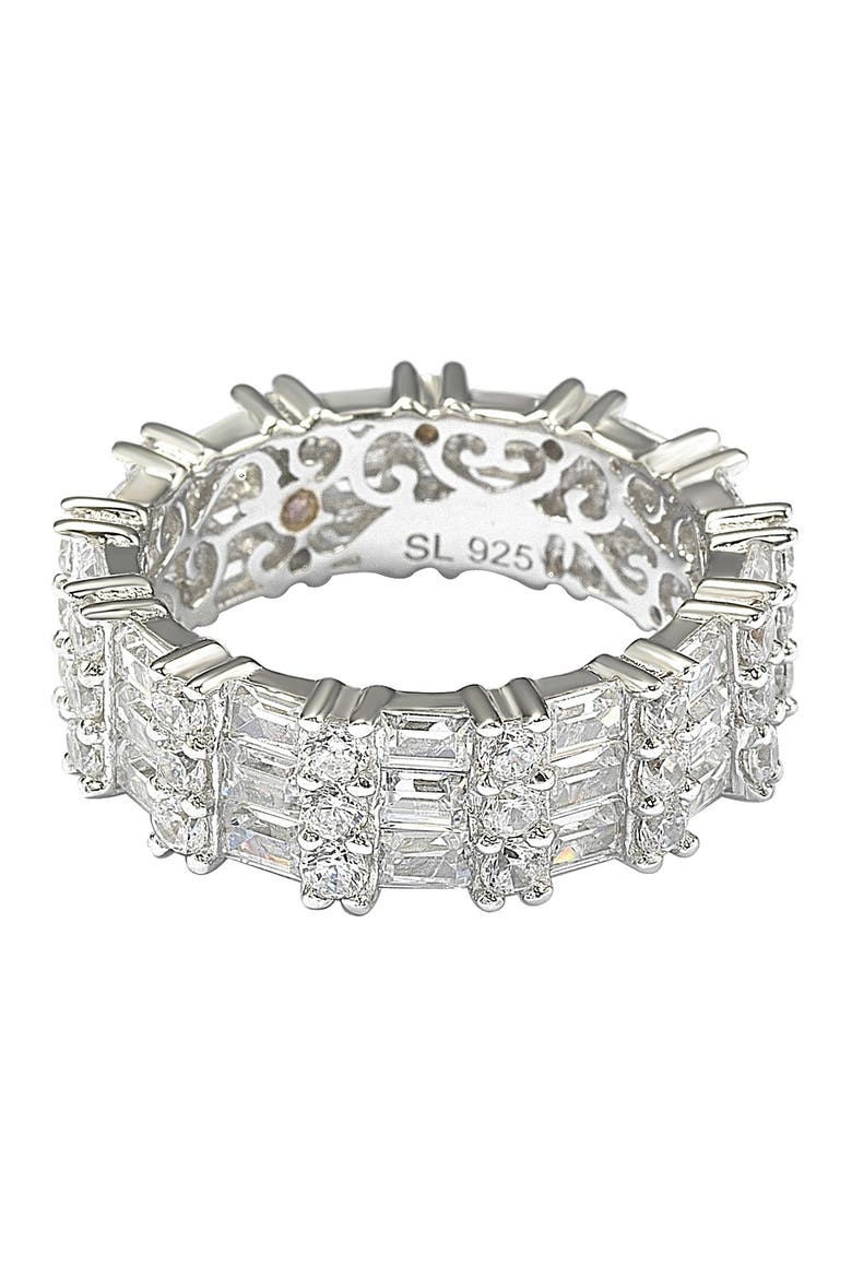 Sterling Silver Modern Tri-Row White Bagguette CZ Eternity Band, Alternate, color, WHITE