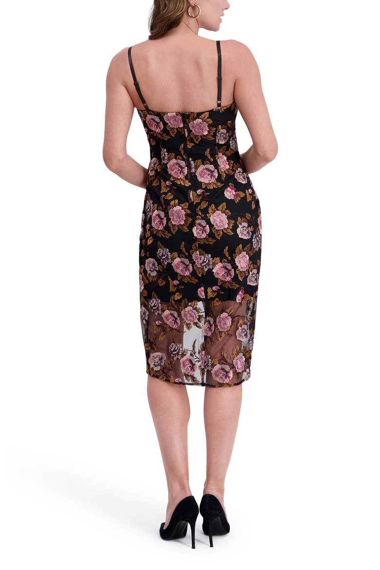Faux Wrap Embroidered Mesh Midi Dress, Alternate, color, BLACK MULTI