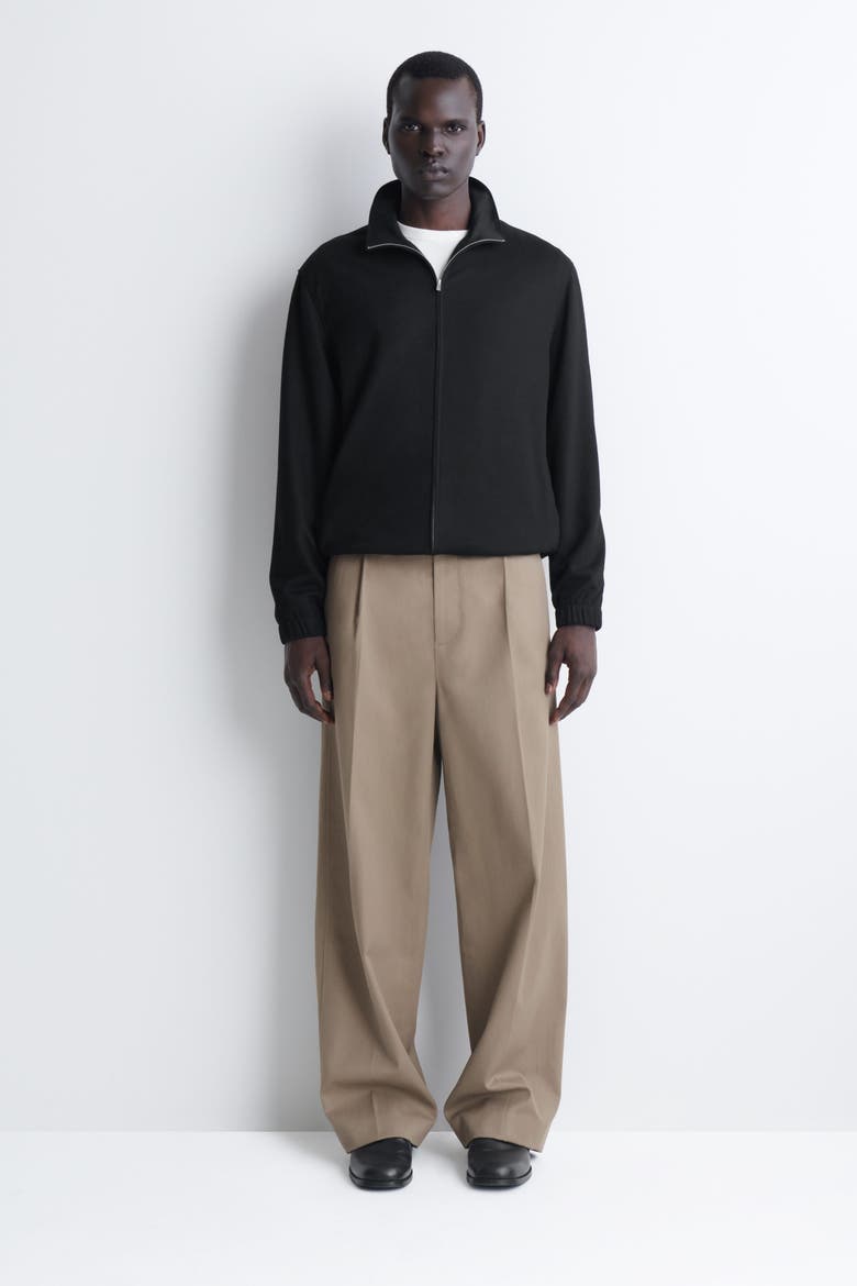 Jersey Mock-Neck Zip-Up Blouson Jacket, Alternate, color, BLACK