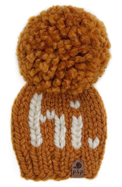 PINE + POPPY Hi Intarsia Pompom Hat in Golden Orange