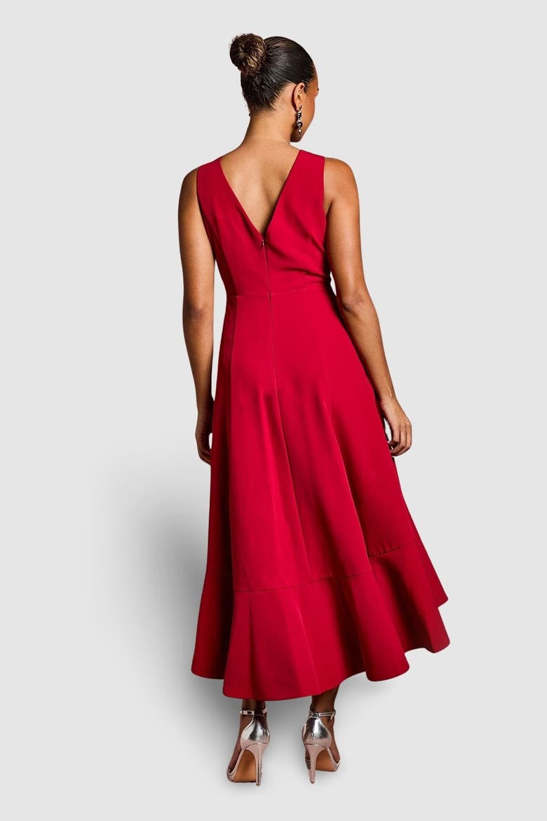 Petite Crepe Ruffle Low Back Dress, Alternate, color, Berry