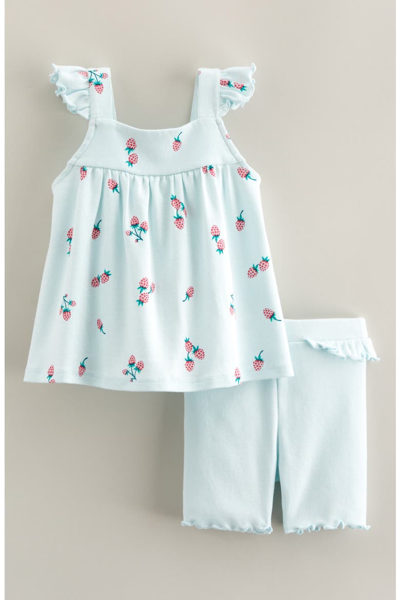 Ruffle Sleeve Top & Bike Shorts Set, Main, color, BLUE BERRY HARVEST- BLUE