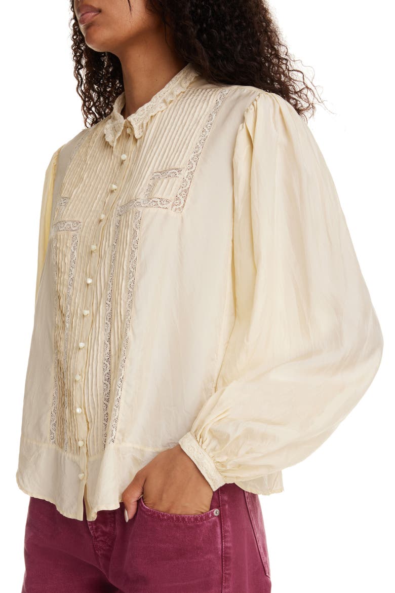 Zayen Pleated Balloon Sleeve Lace Button-Up Shirt, Alternate, color, VANILLA