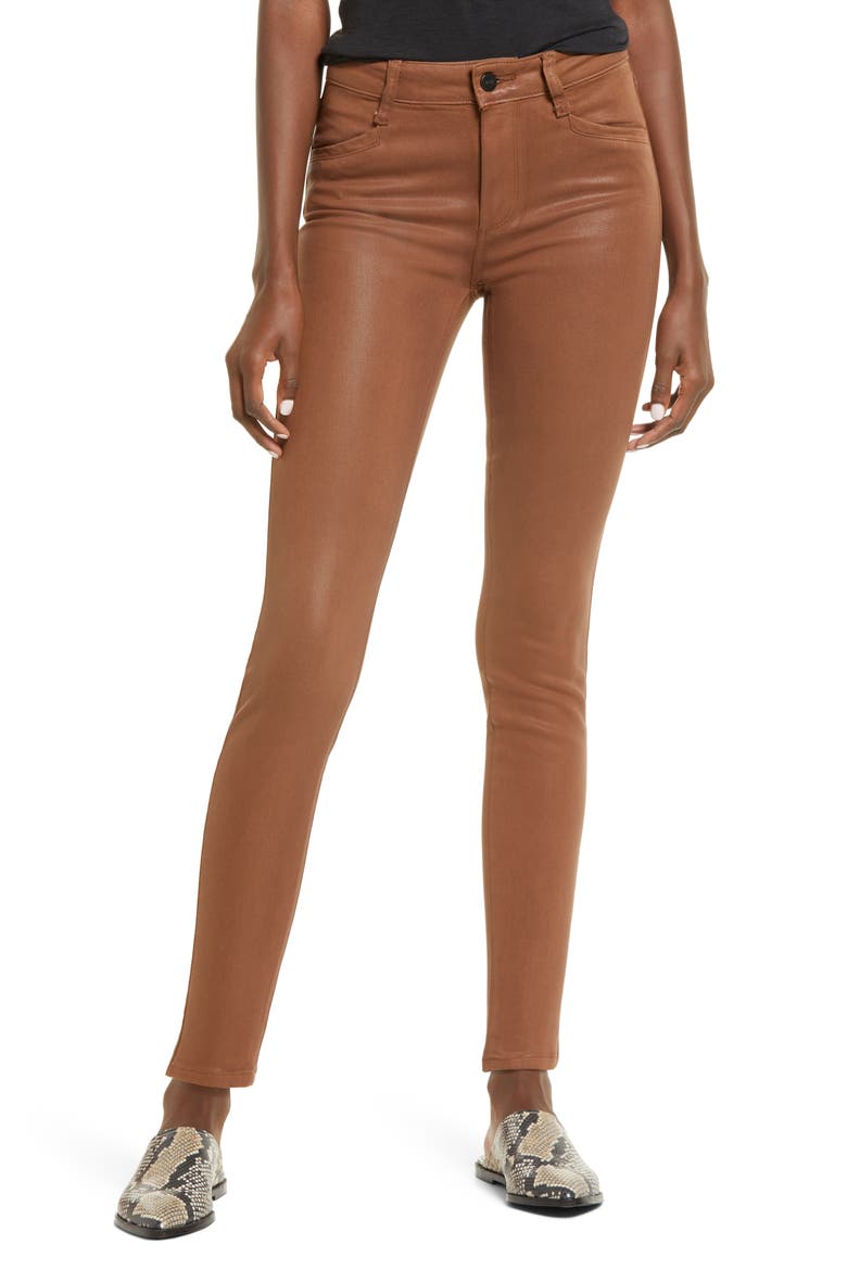 Hoxton High Waist Ankle Skinny Jeans, Main, color, COGNAC LUXE COATING