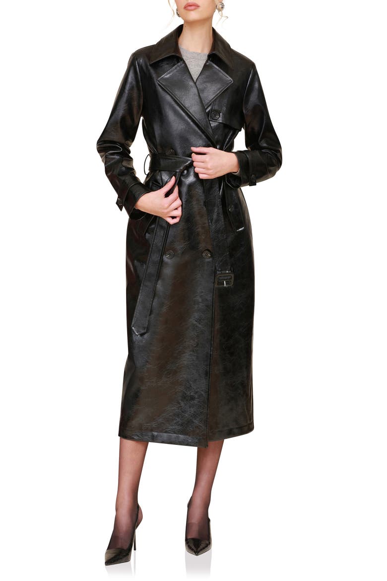 Faux Leather Trench Coat, Main, color, BLACK