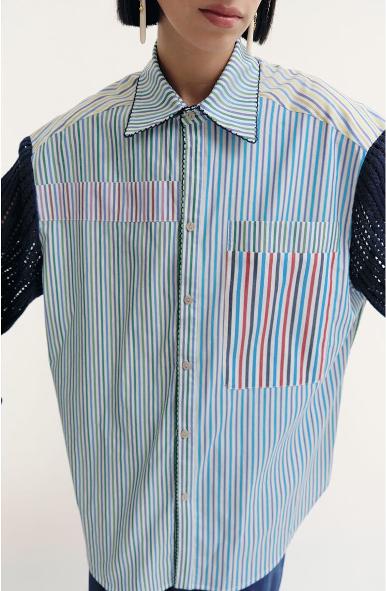 De Loreta Palmar Long Sleeve Button-Up Cotton Shirt, Alternate, color, Mix Lines/Navy