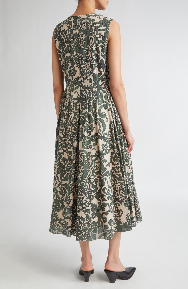 Max Mara Venice Print Pleated Cotton Voile Dress, Alternate, color, Kaki