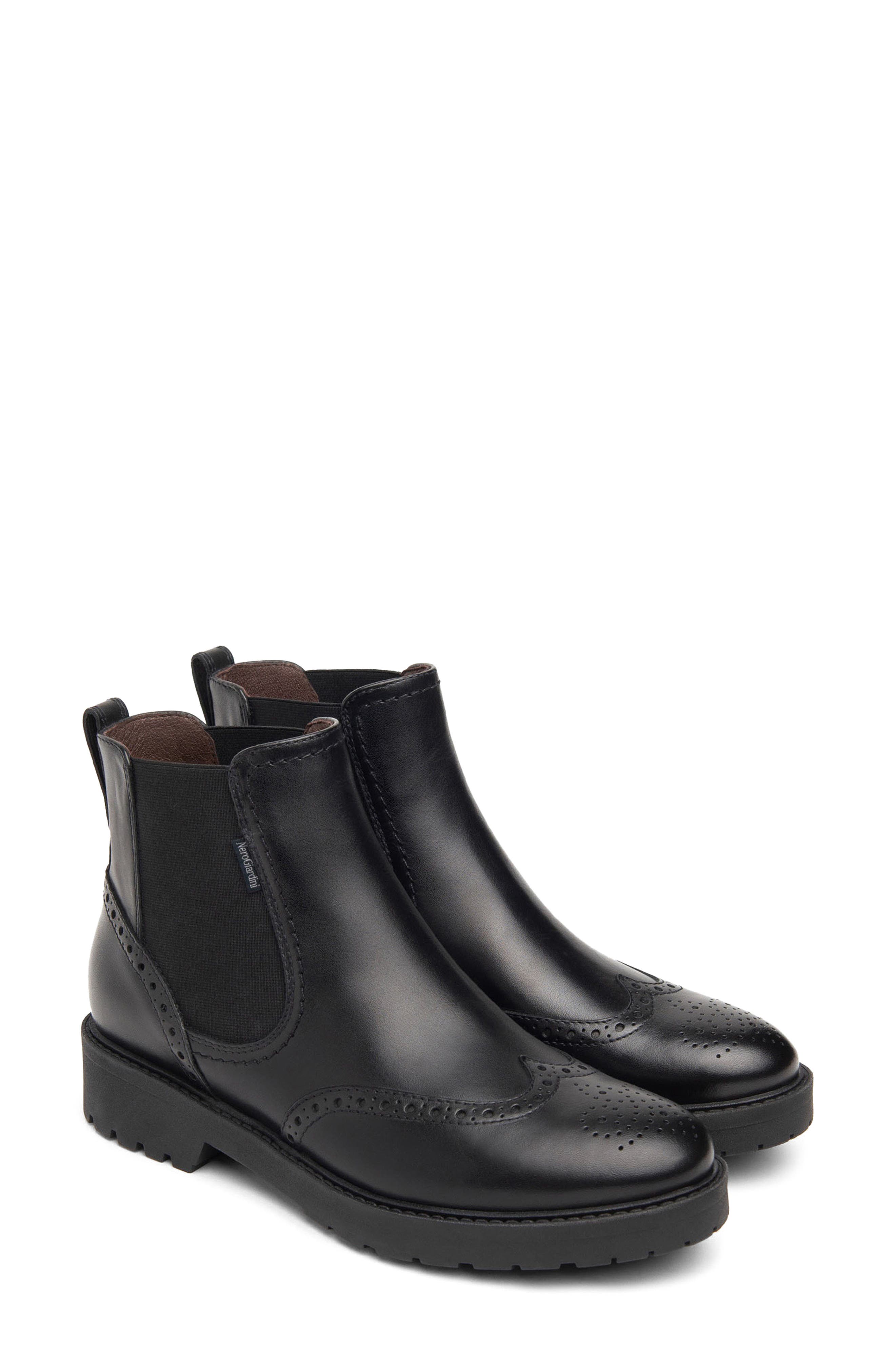 NeroGiardini Wingtip Chelsea Boot, Main, color, Black