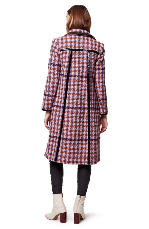 Topshop Vinyl Trim Check Coat In Multi