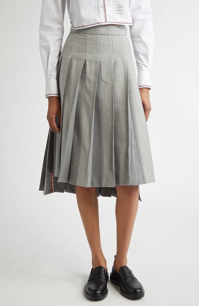 Thom Browne Drop Back Pleated Wool Skirt, Main, color,