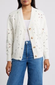 Bobeau Cutout Button-Up Cardigan